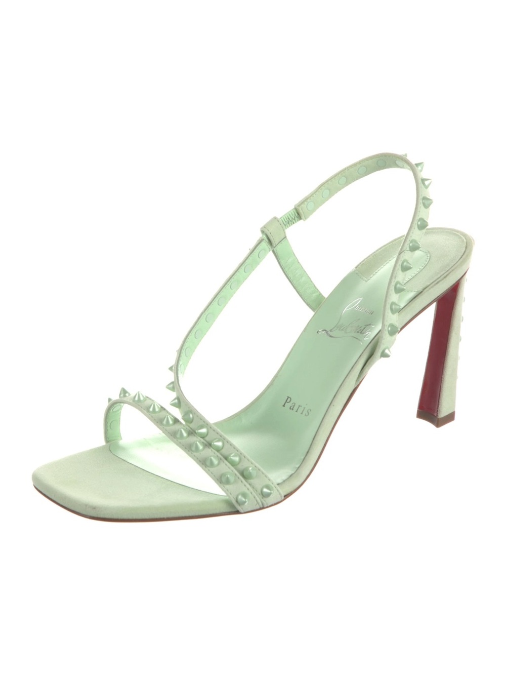 Christian Louboutin Mint Green Studded Slingback Heel with Red Sole